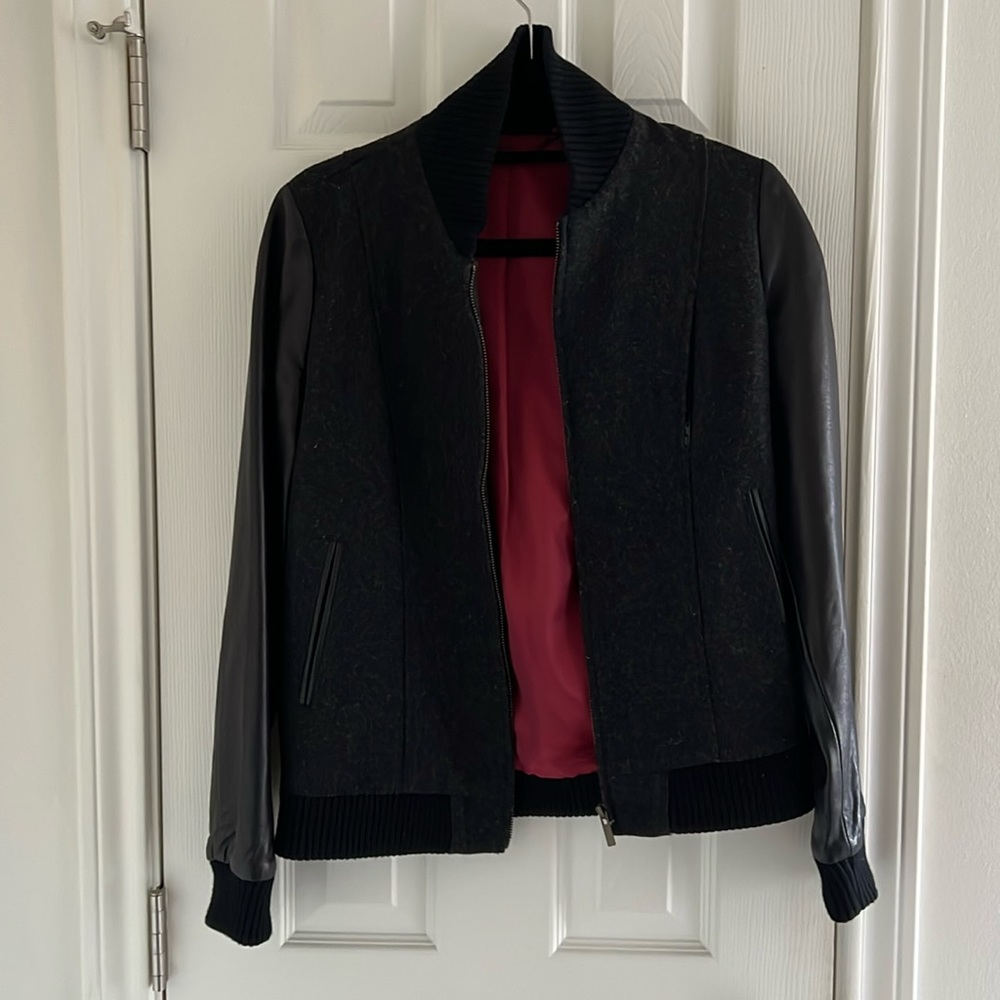 Black Capulet Leather Wool Bomber Jacket Women’s Size Small
